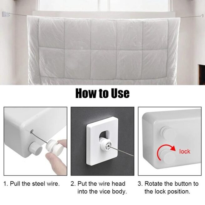 Corde à linge rectractable 4m 20 en acier inoxydable